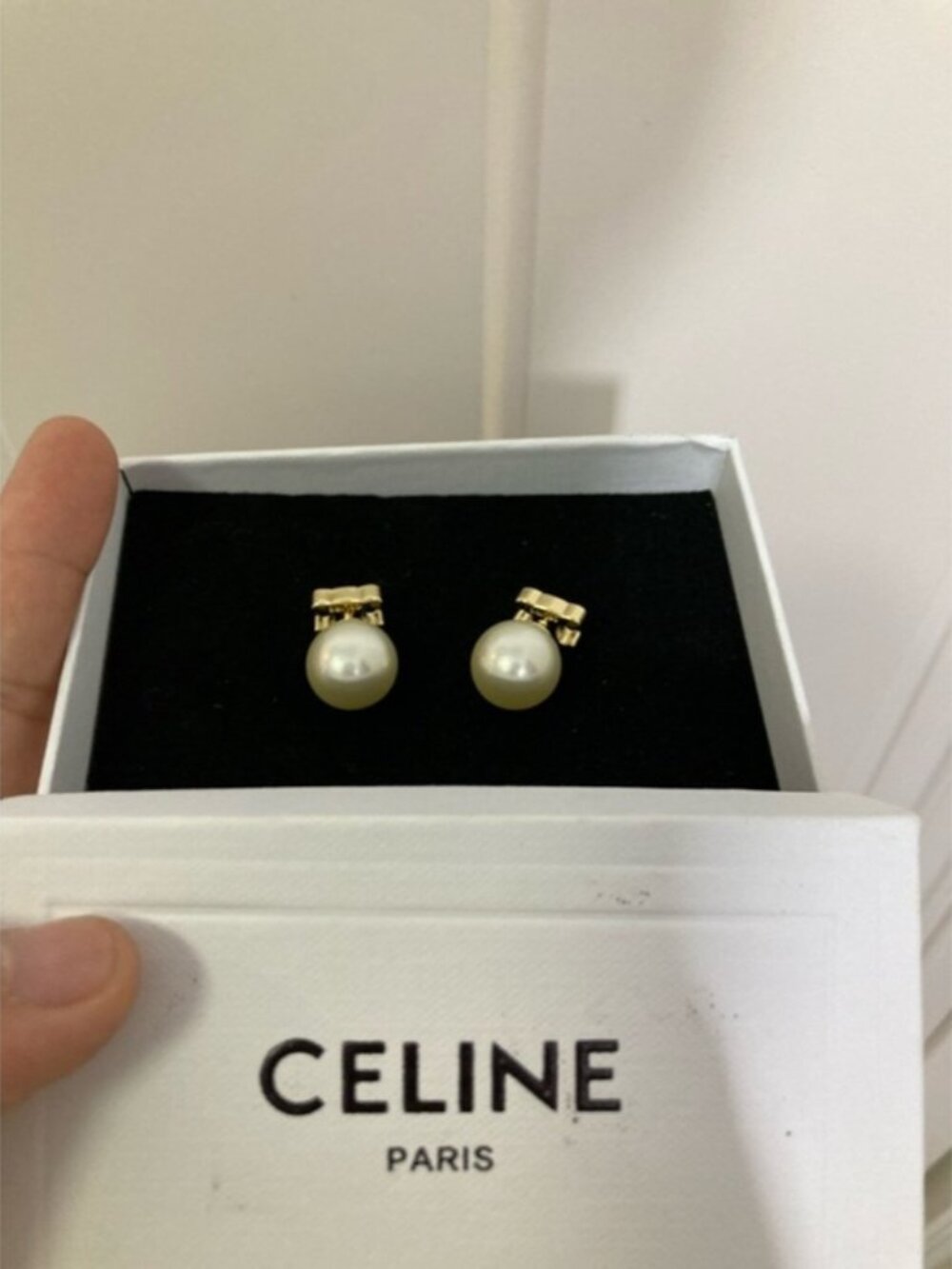 Celine Gold-Tone Pearl Bow Back Stud Earrings